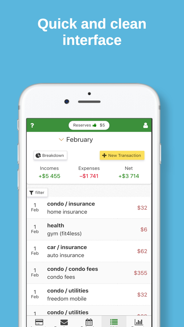 Mobile transaction list view