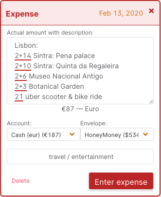 Transaction entry form