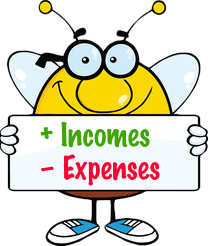 Bee with income and expenses